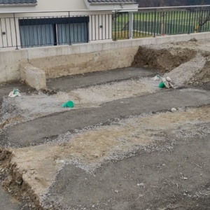 Sauberkeitsschicht-Magerbeton-Fertiggarage-Fundament